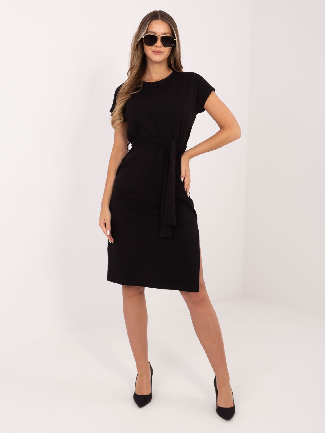 Fekete pamut nyári ruha övvel