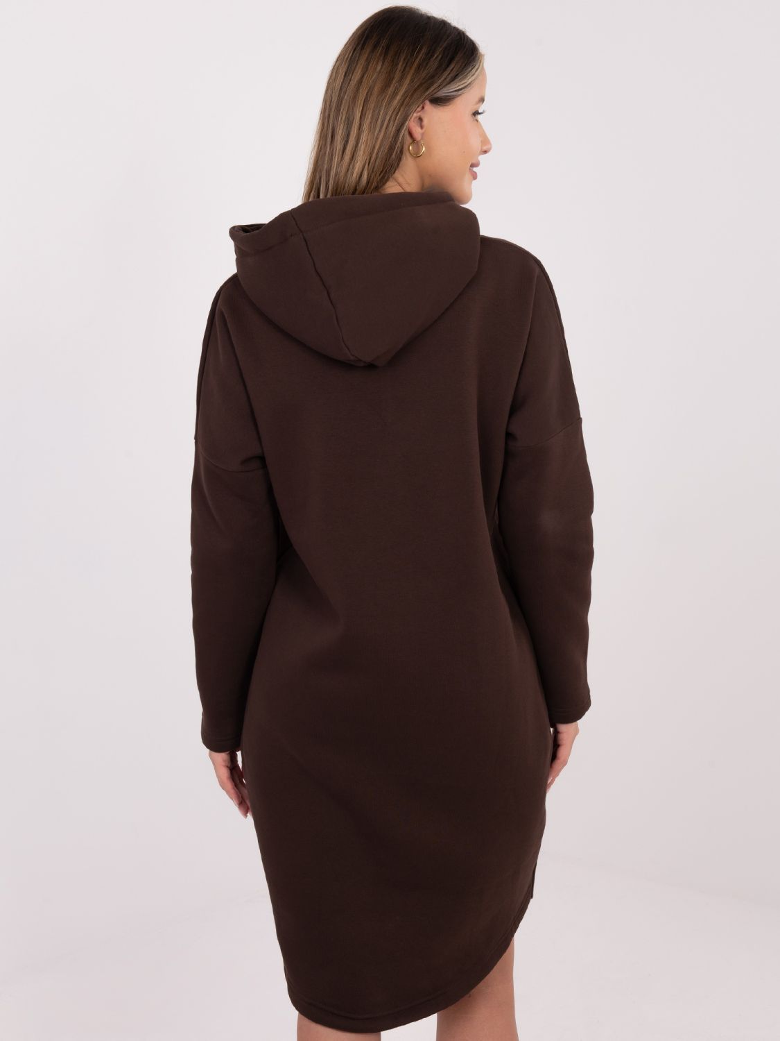 Hosszú barna kapucnis cipzáras pulóver