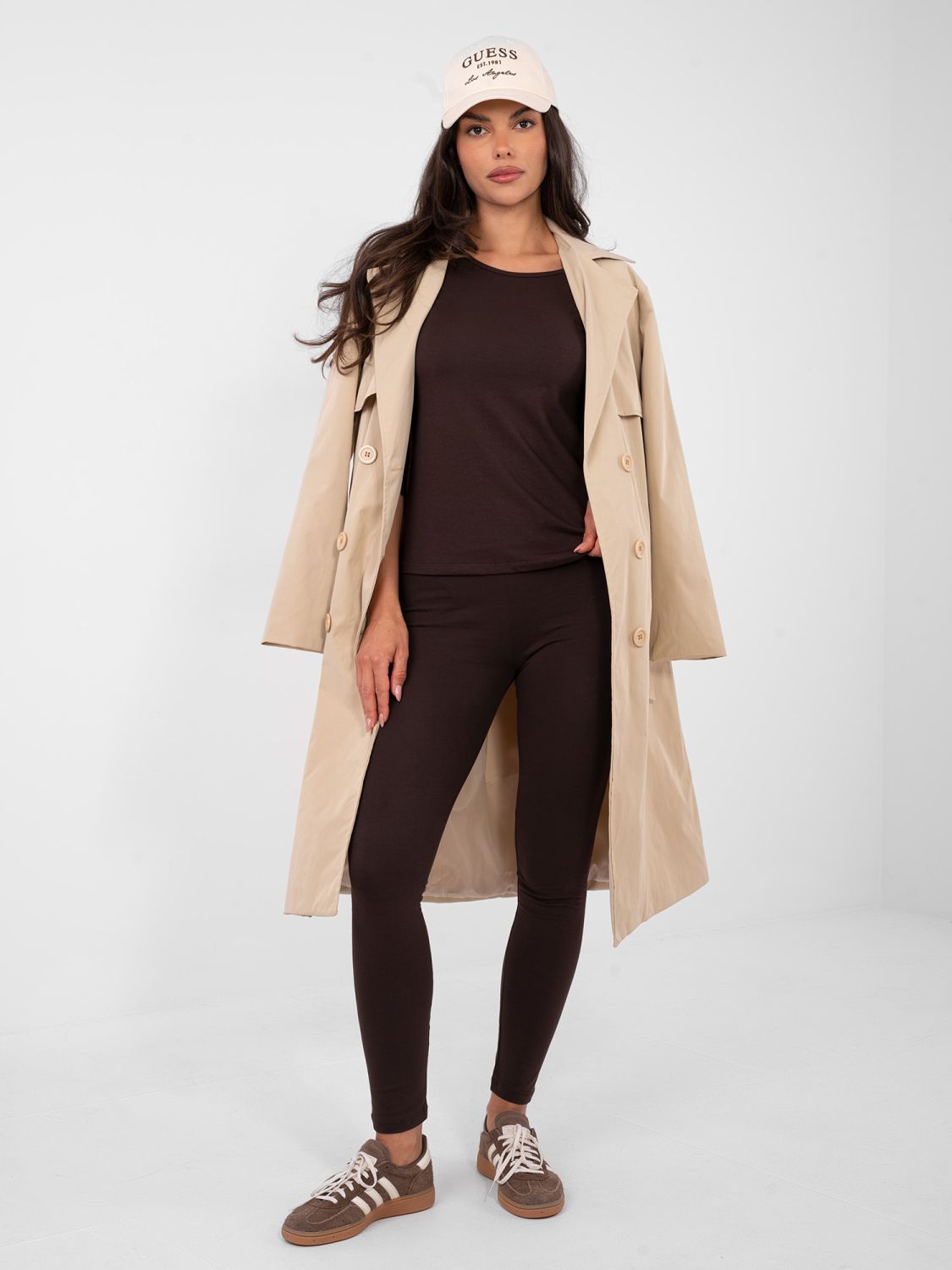 Sötétbarna pamut leggings szűk szárral