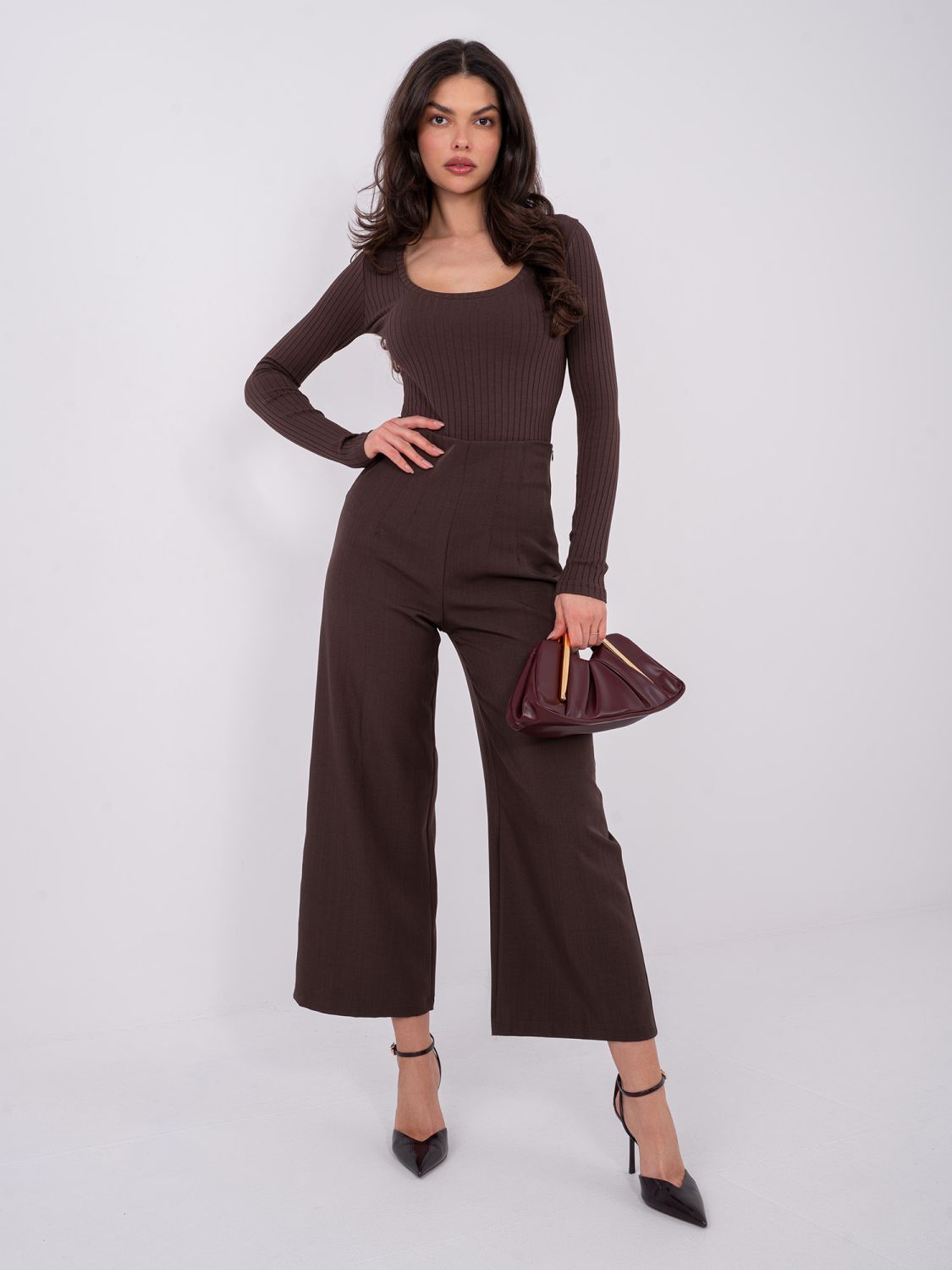 Barna bordázott hosszú ujjú body