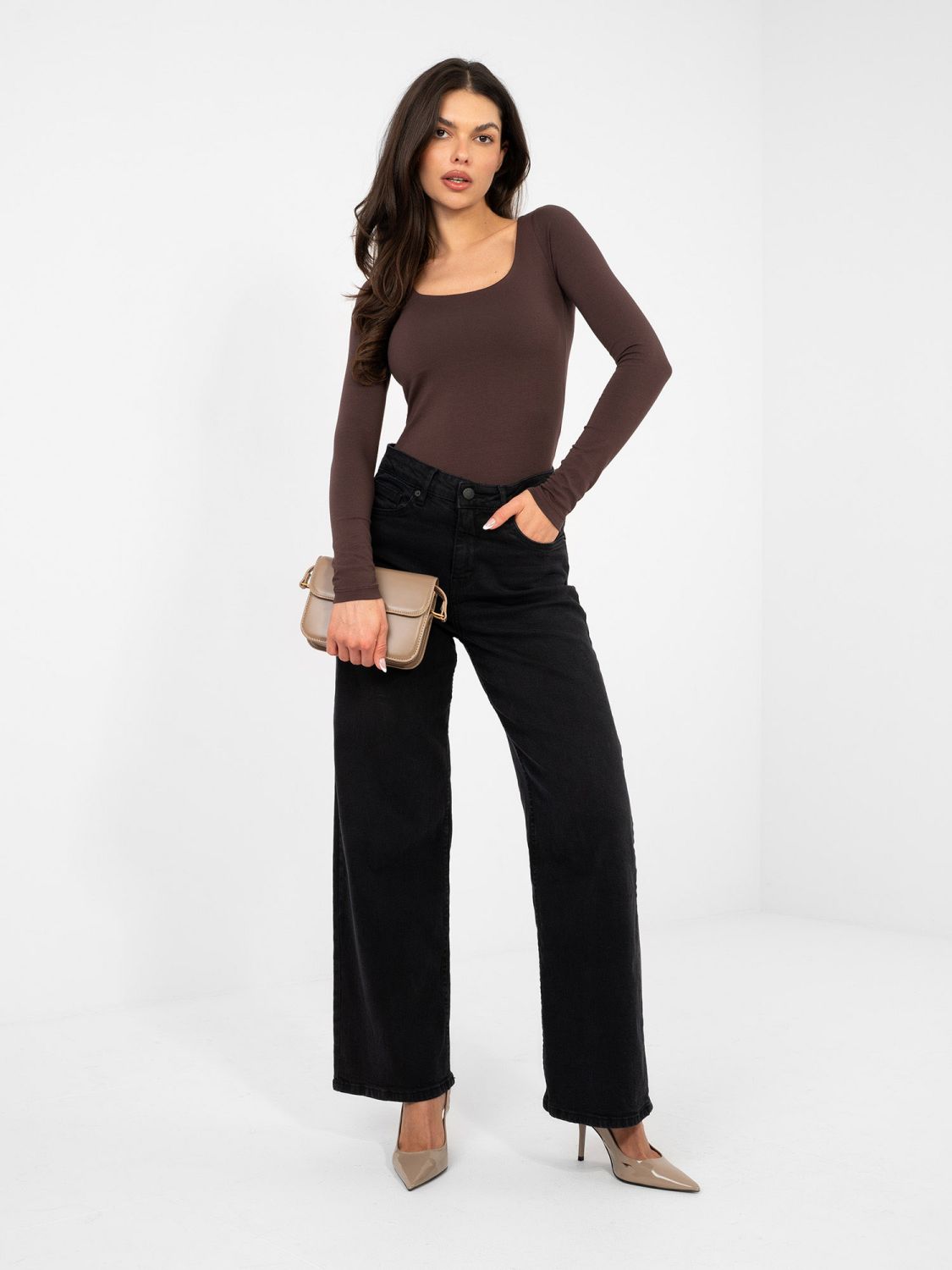 Barna színű pamut blúz hosszú ujjal és béléssel