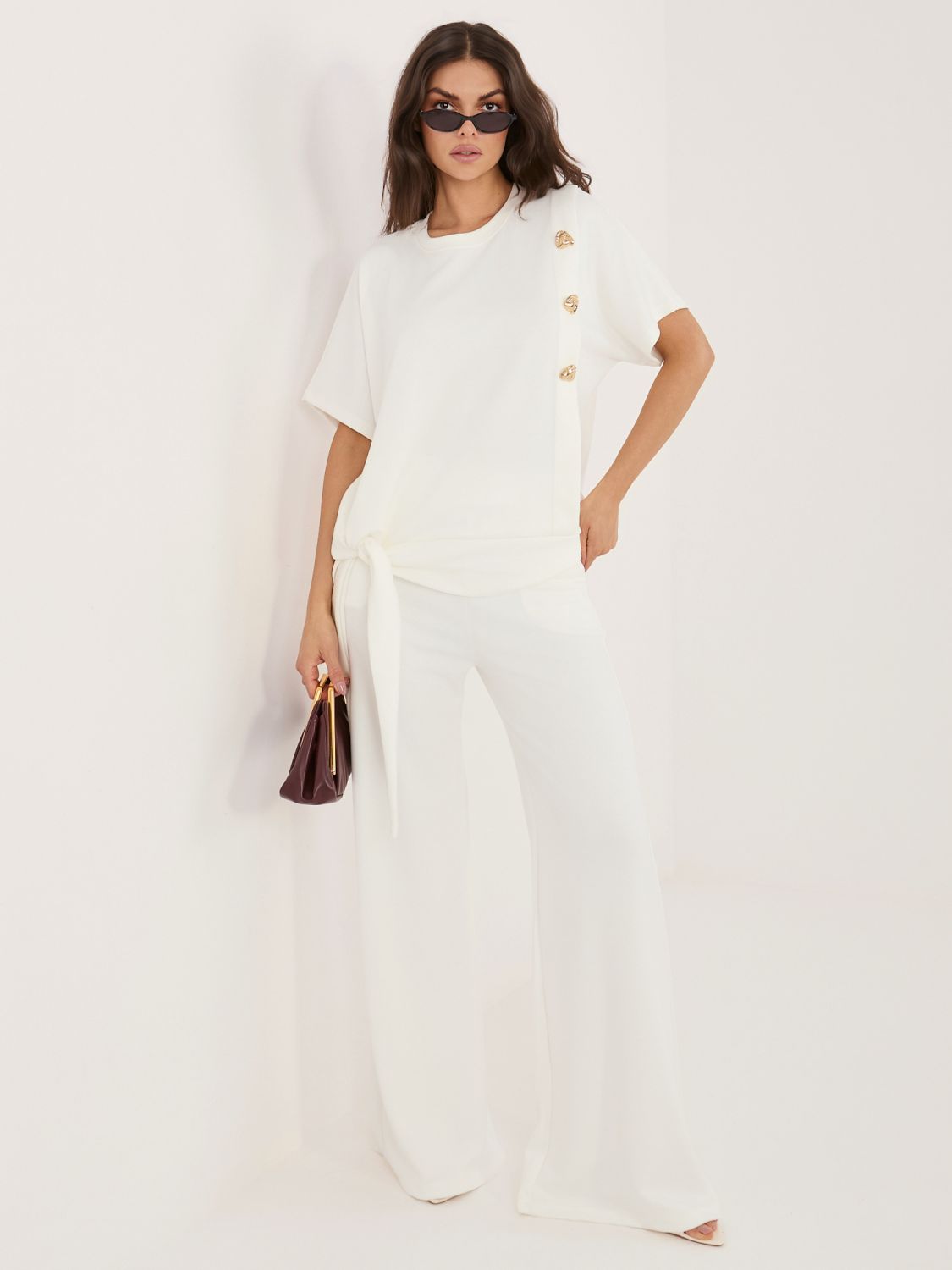 Elegáns blúz és nadrág szett  - ekrü színű