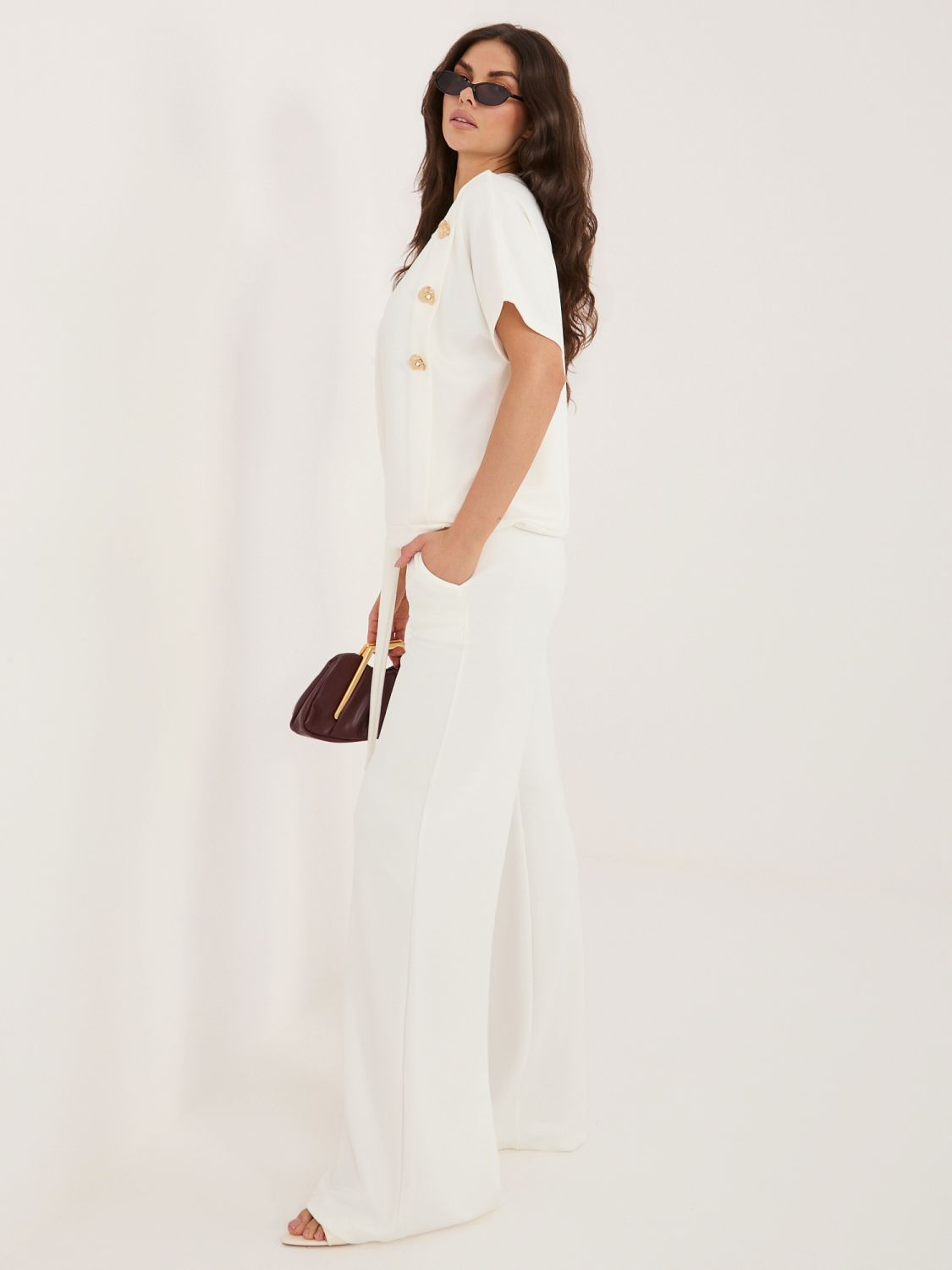 Elegáns blúz és nadrág szett  - ekrü színű