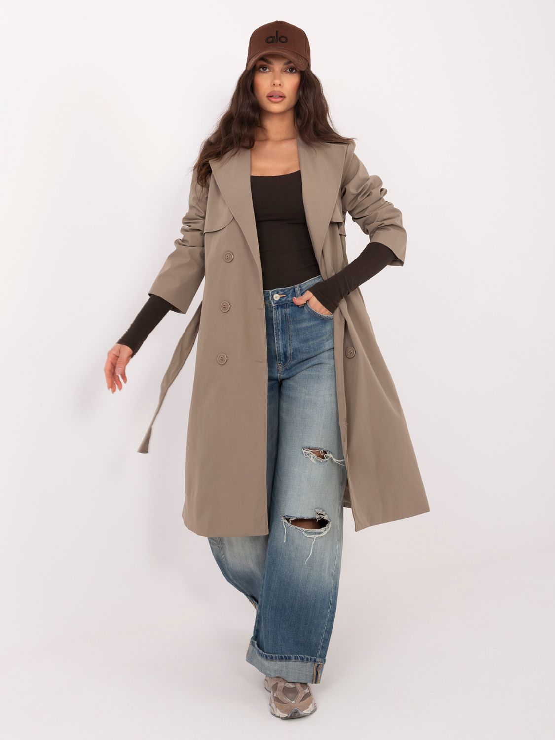 Stílusos bézs átmeneti trench kabát