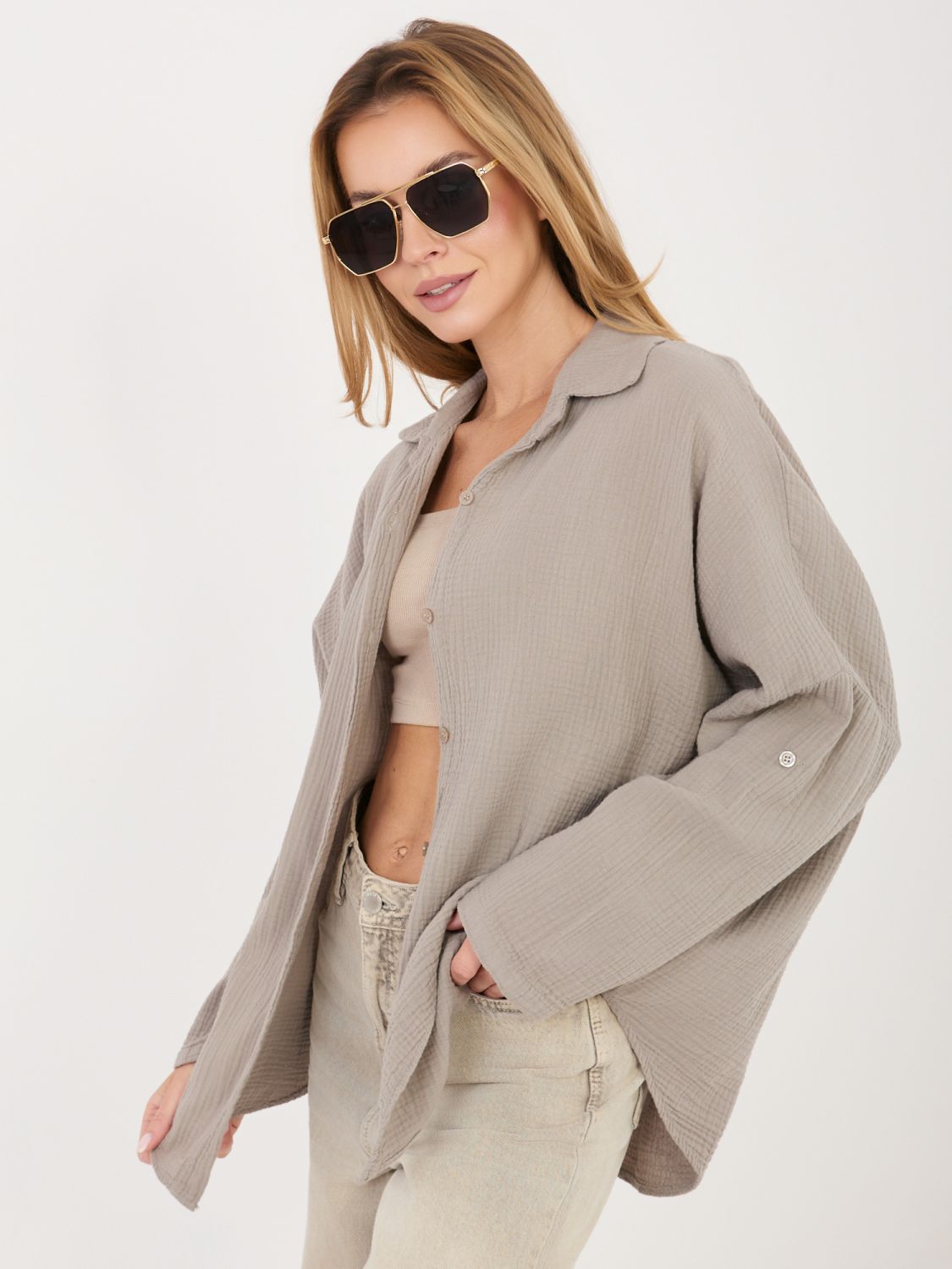 Bézs pamut ing gallérral