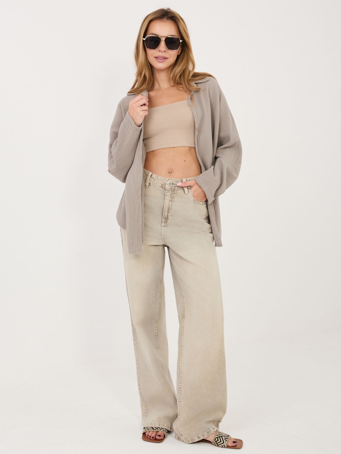 Bézs pamut ing gallérral