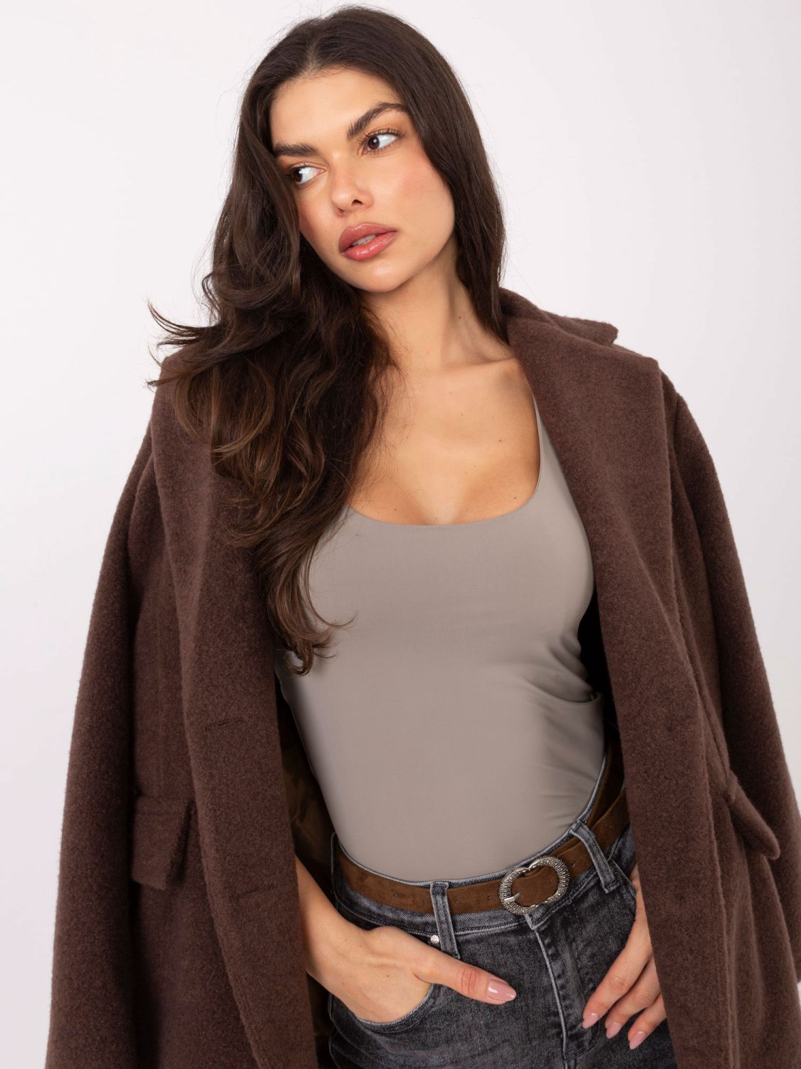 Bézs, ujjatlan, sima női top