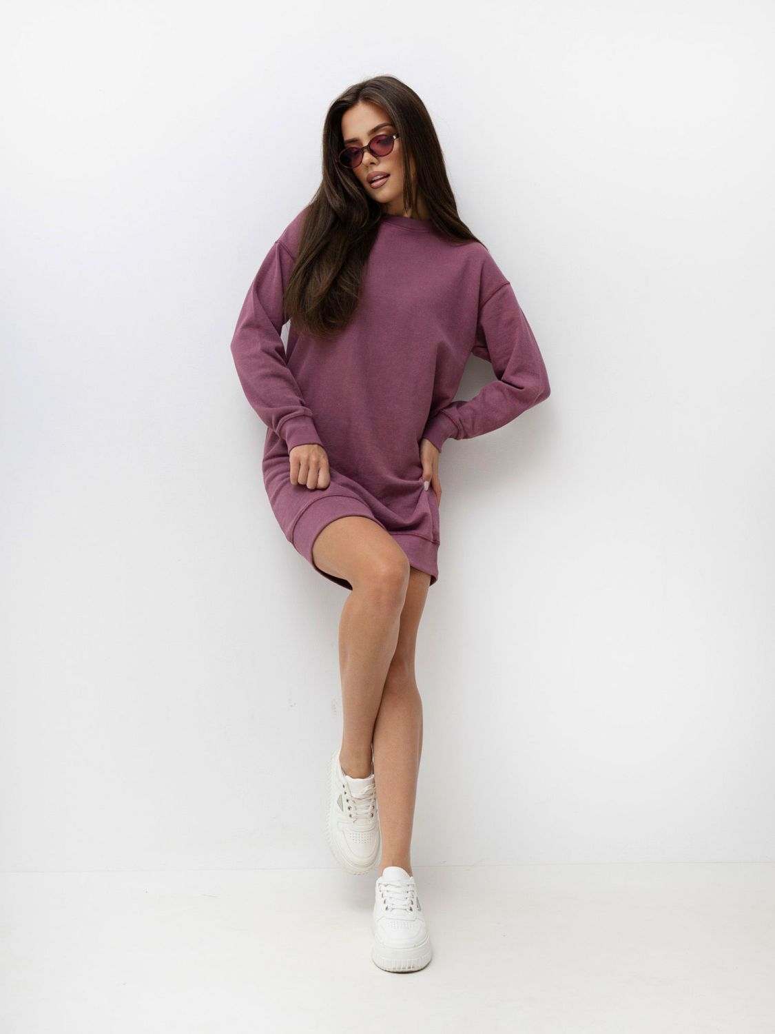 Lila színű oversize hosszú ujjú ruha