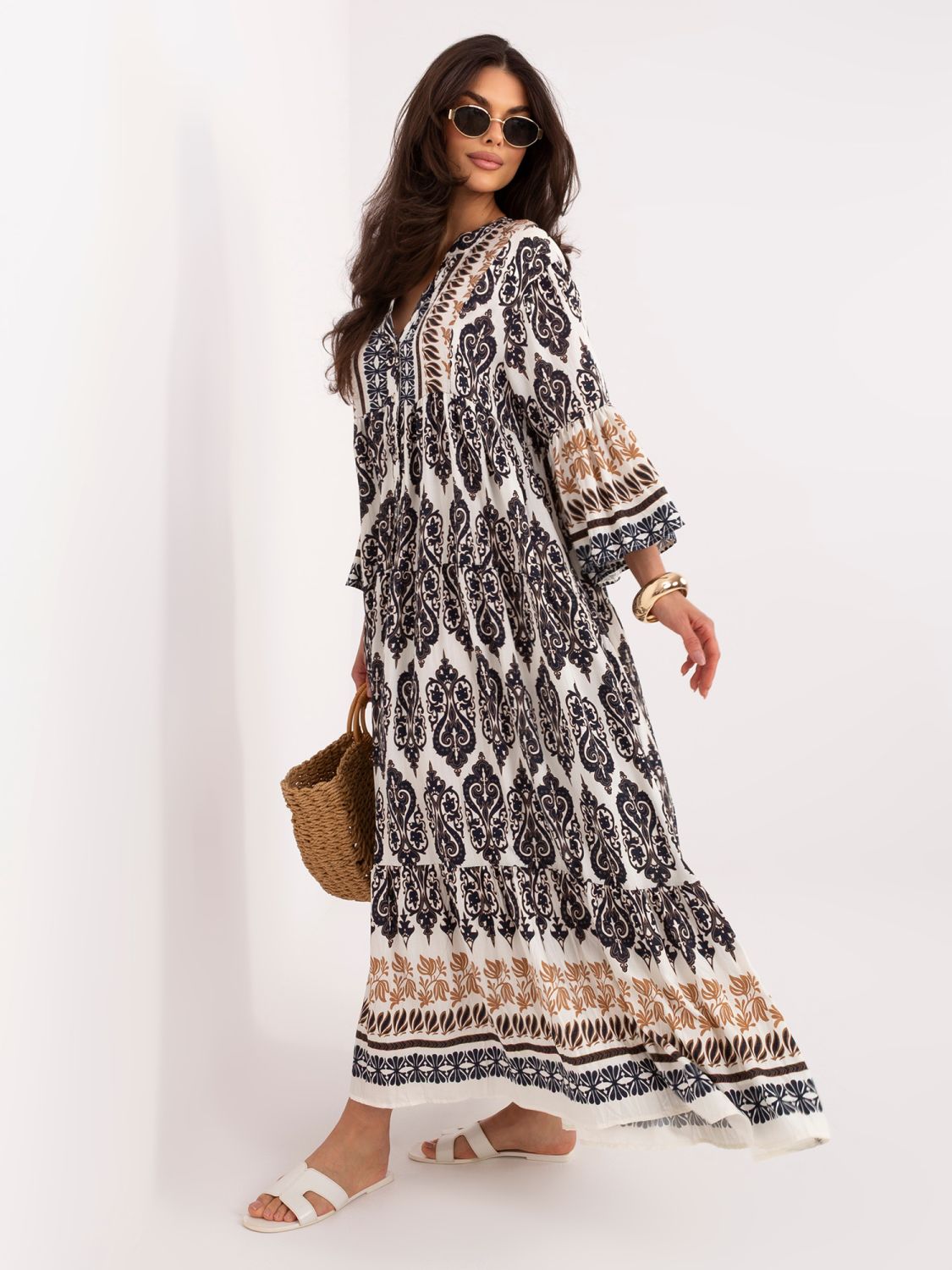 Oversize mintás maxi ruha 3/4-es ujjal