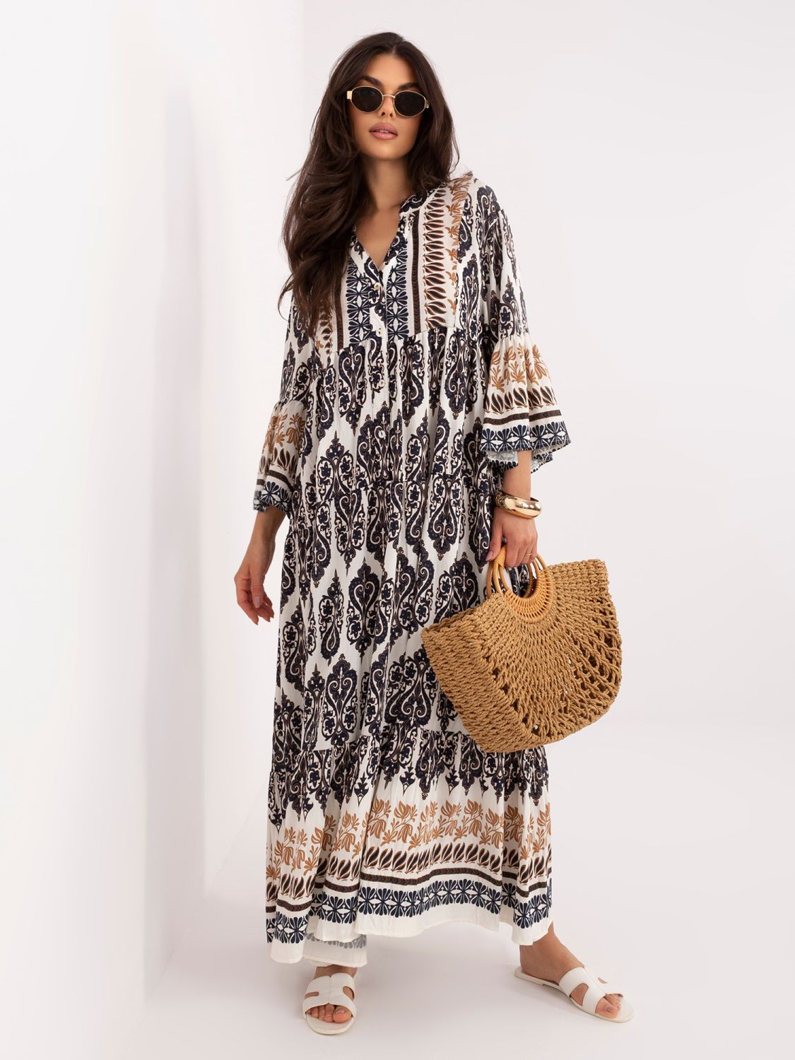 Oversize mintás maxi ruha 3/4-es ujjal