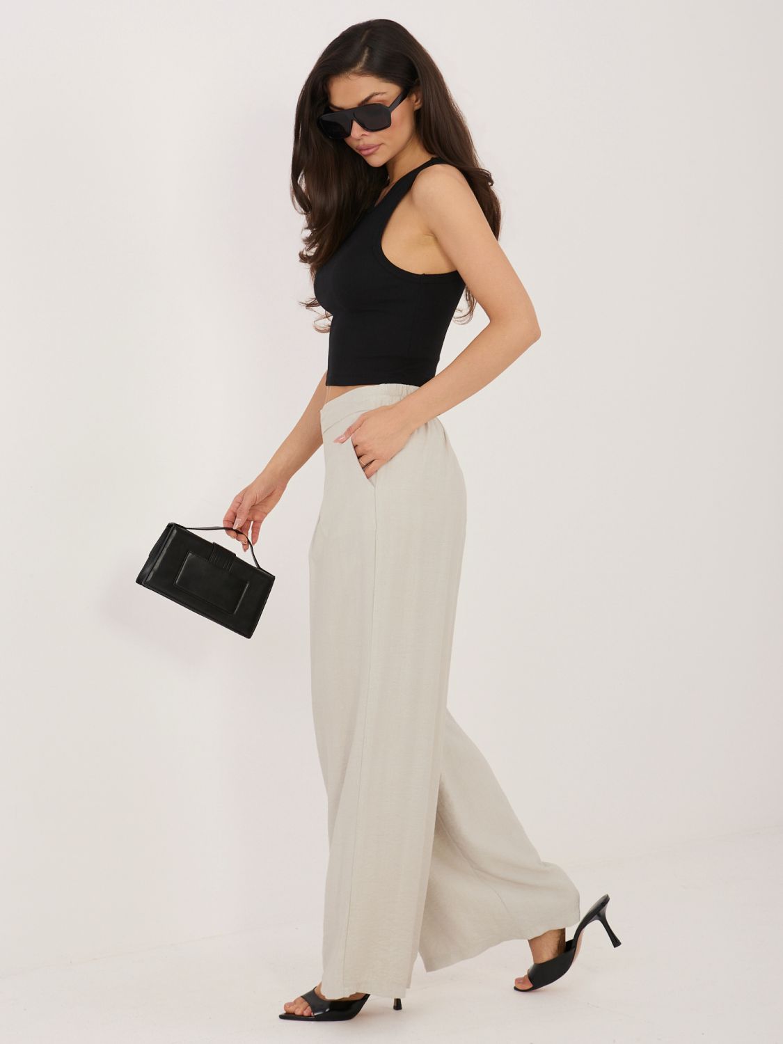 Bézs színű visszkózból készült palazzo nadrág