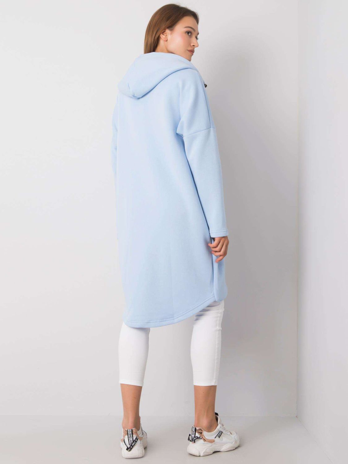 Világoskék hosszú kapucnis cipzáras pulóver