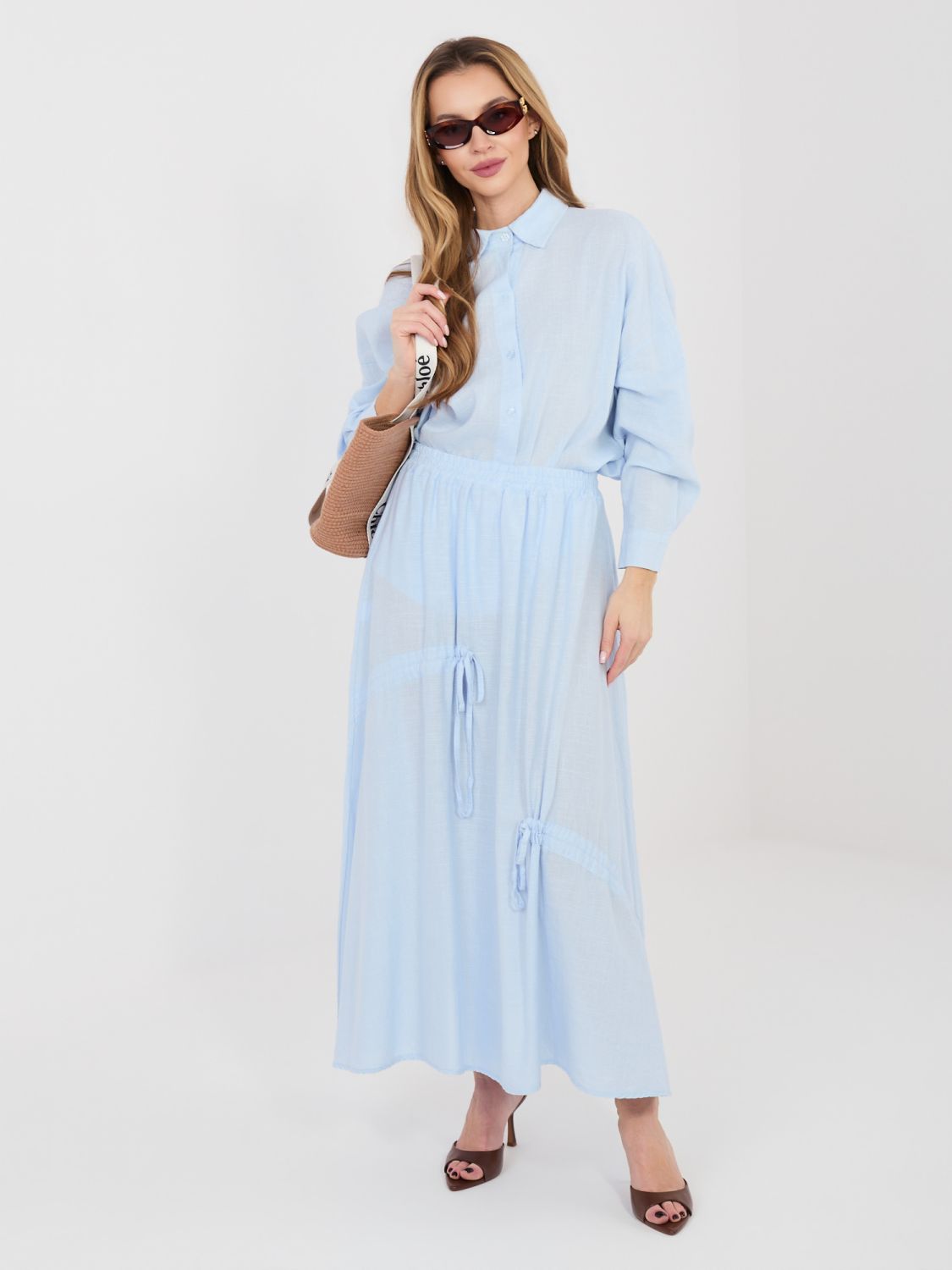Világoskék midi szoknya megkötővel