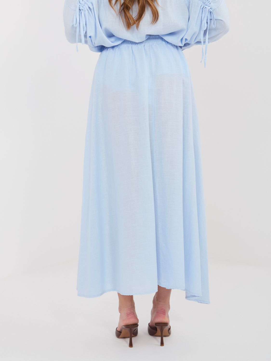 Világoskék midi szoknya megkötővel