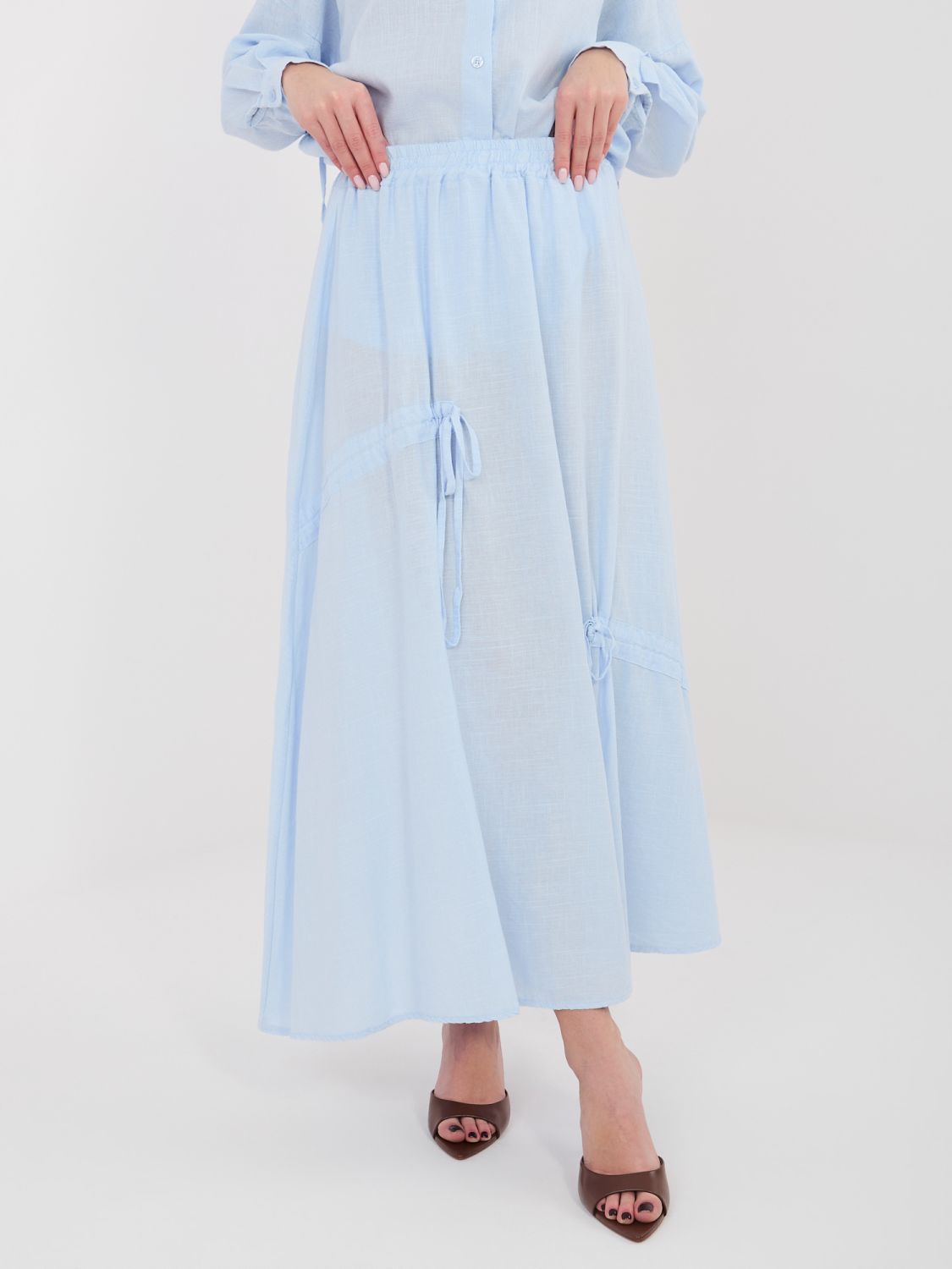 Világoskék midi szoknya megkötővel