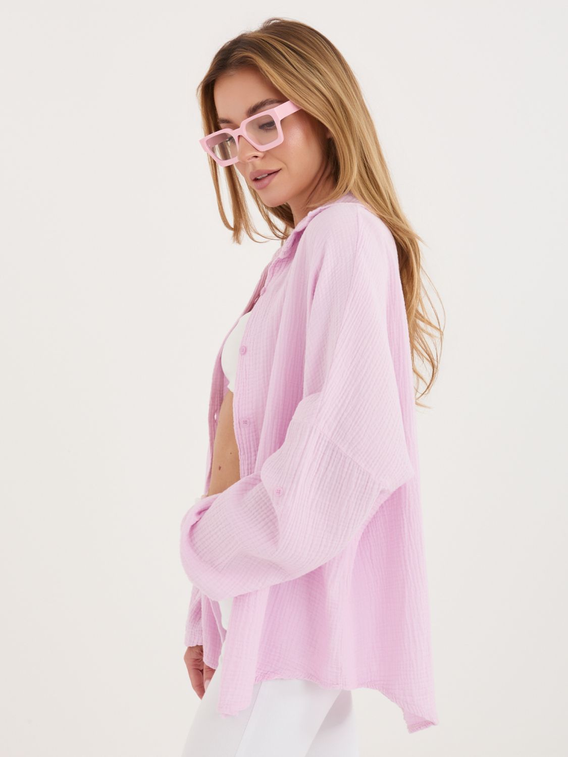 Világos rózsaszín pamut ing gallérral