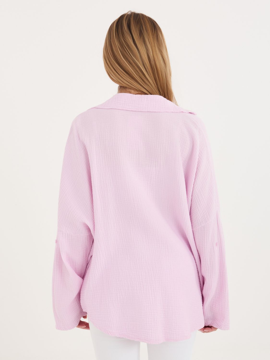 Világos rózsaszín pamut ing gallérral