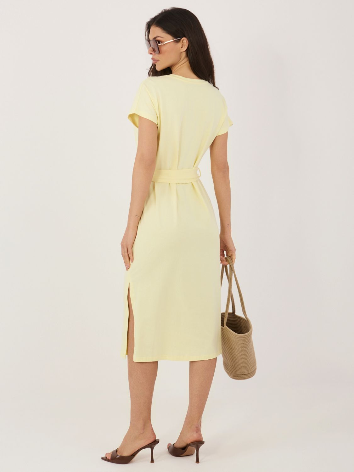 Világossárga pamut nyári ruha övvel
