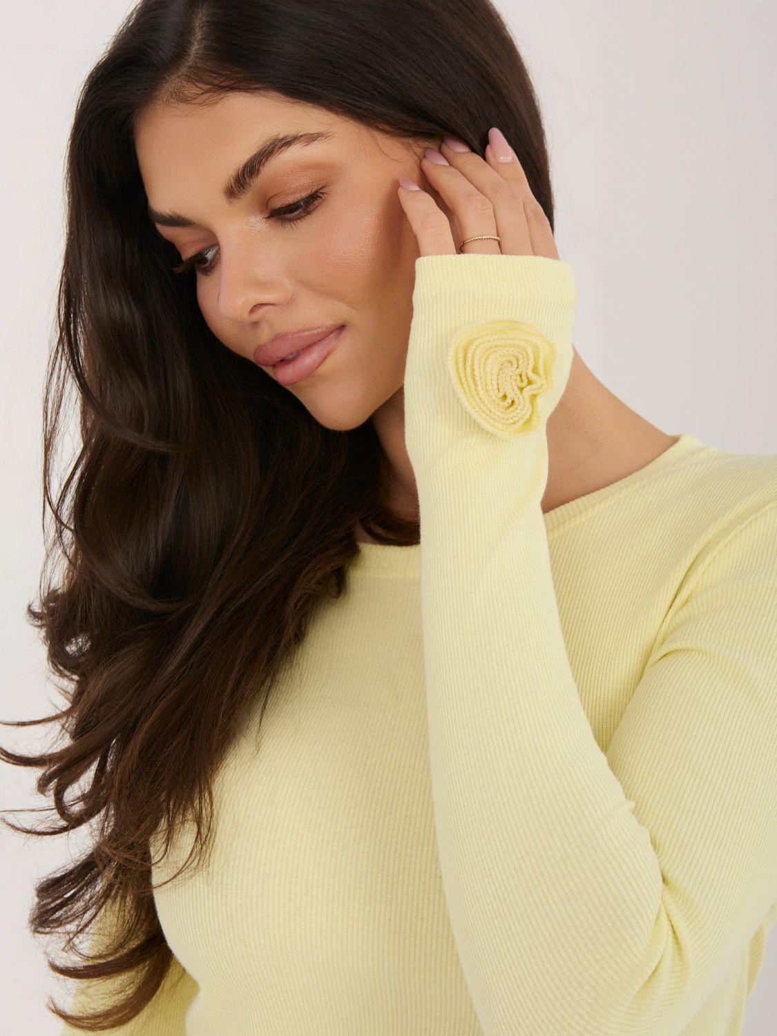 Sárga színű bordázott hosszú ujjú blúz