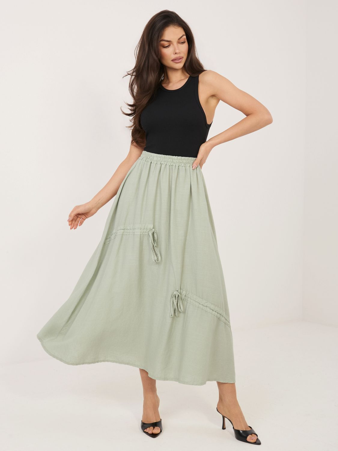 Khaki midi szoknya megkötővel