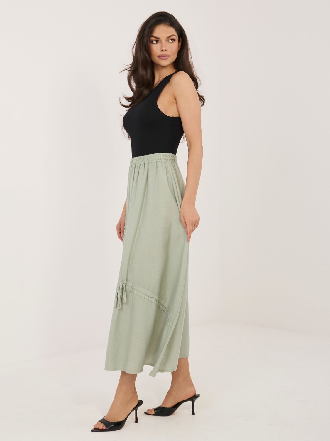 Khaki midi szoknya megkötővel