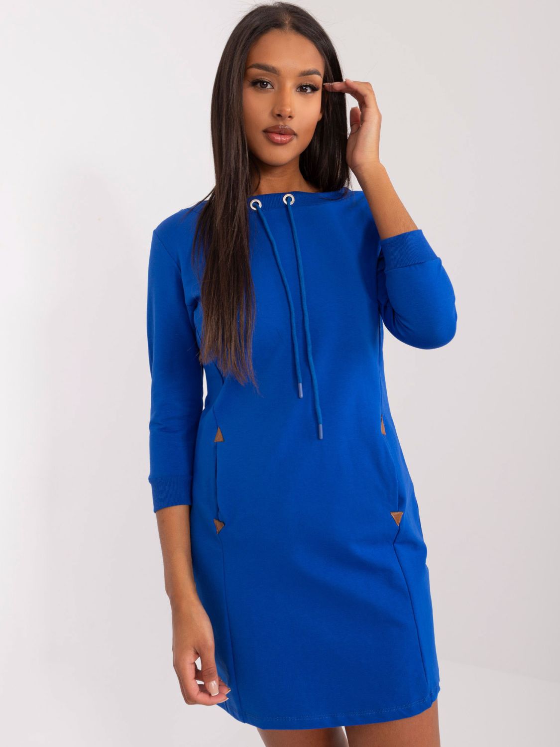Kobaltkék színű mini ruha 3/4-es ujjakkal