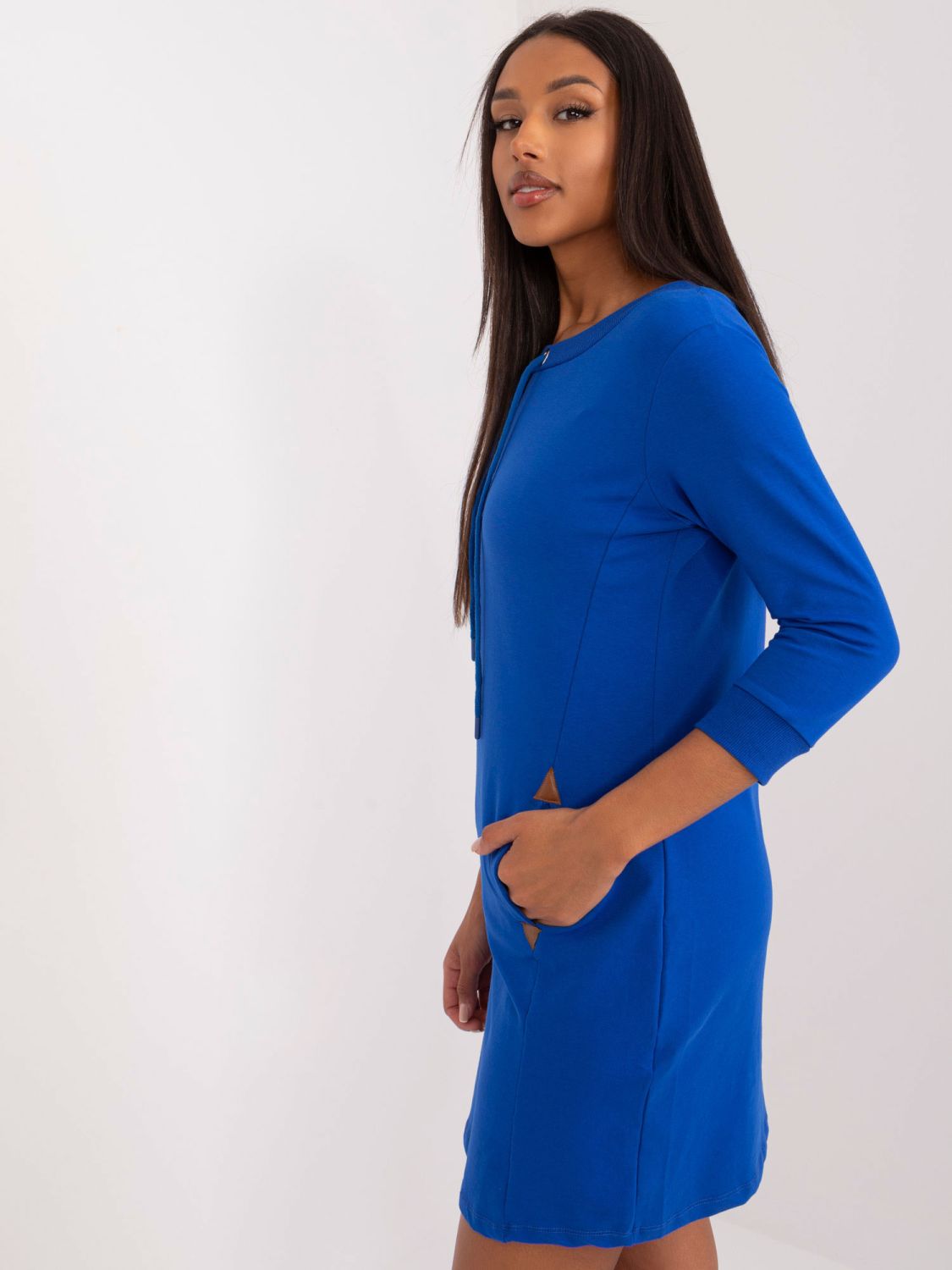 Kobaltkék színű mini ruha 3/4-es ujjakkal