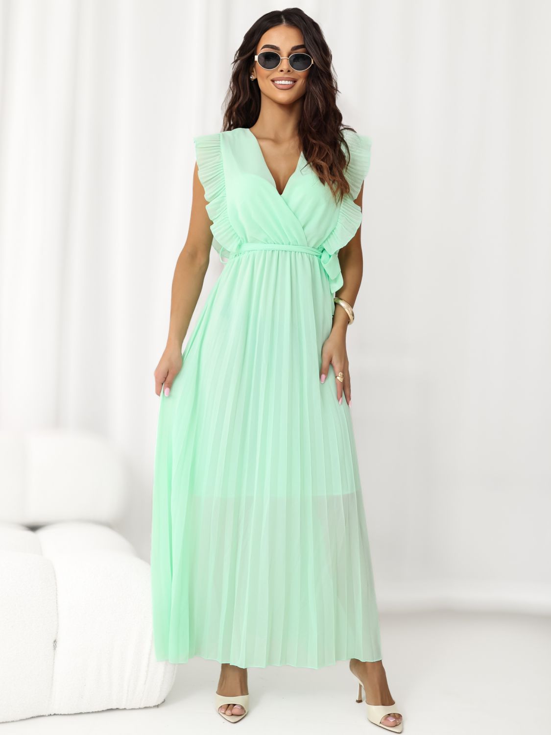 Bővülő midi ruha mentazöld színben