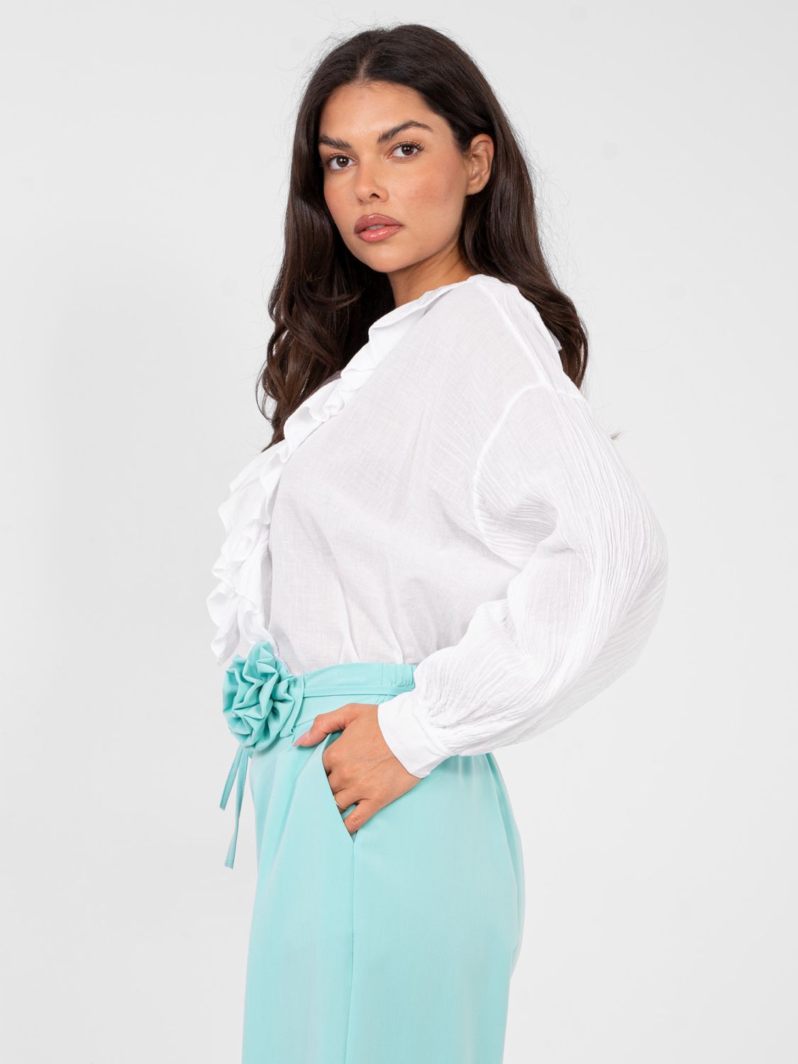 Elegáns bő szárú nadrág mentazöld színben