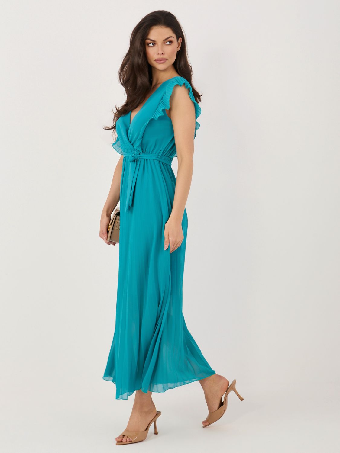 Kék színű bővülő midi ruha övvel