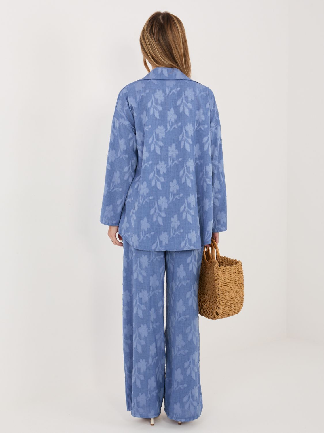 Kék színű női szett inggel és nadrággal