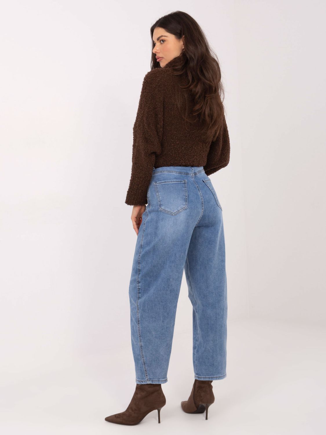 Női ballon fazonú magas derekú farmernadrág, kék színben