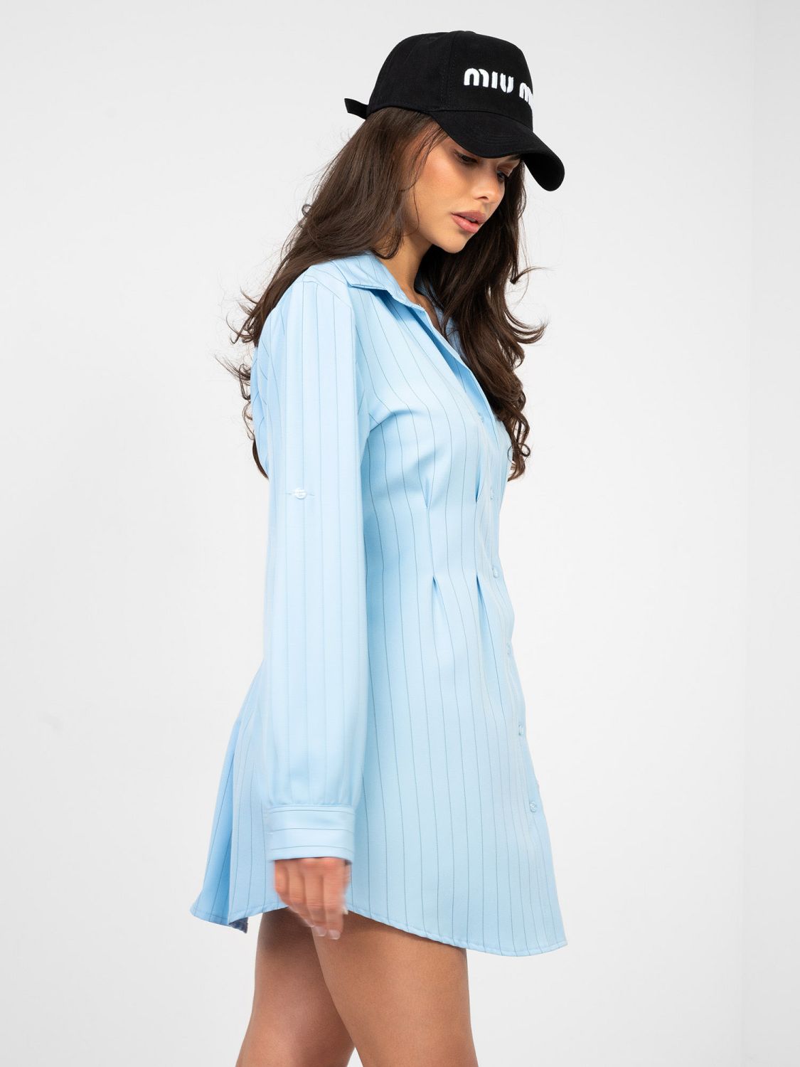 Csíkos, galléros ingruha mini fazonban, világoskék