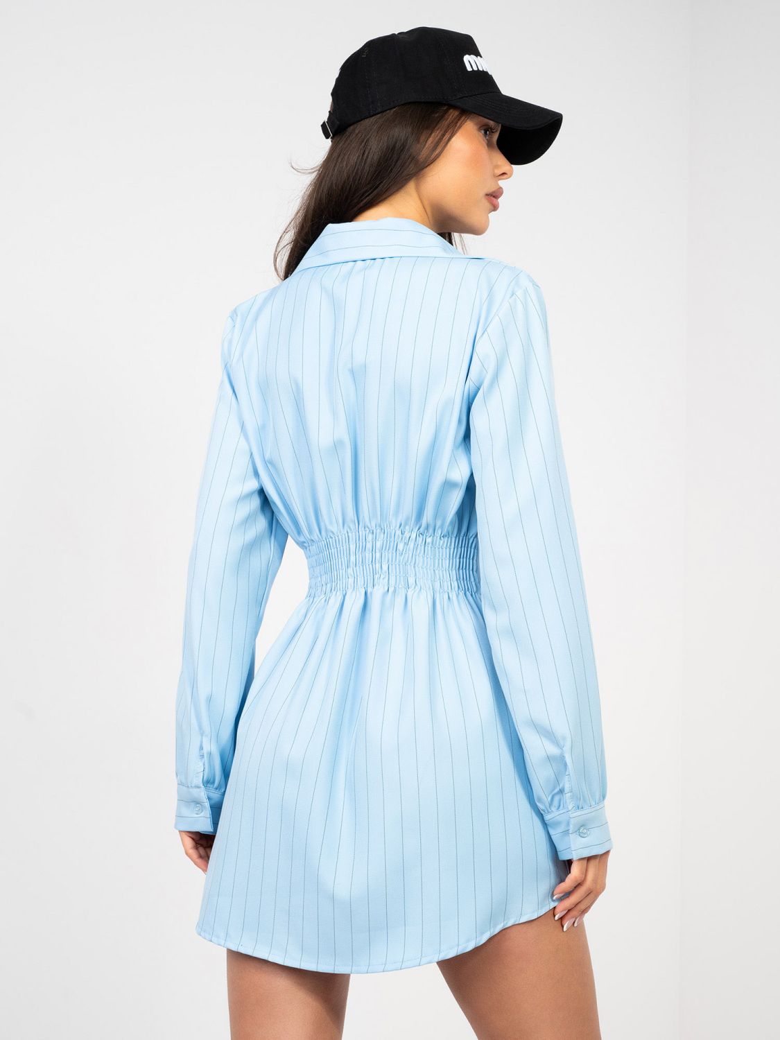 Csíkos, galléros ingruha mini fazonban, világoskék