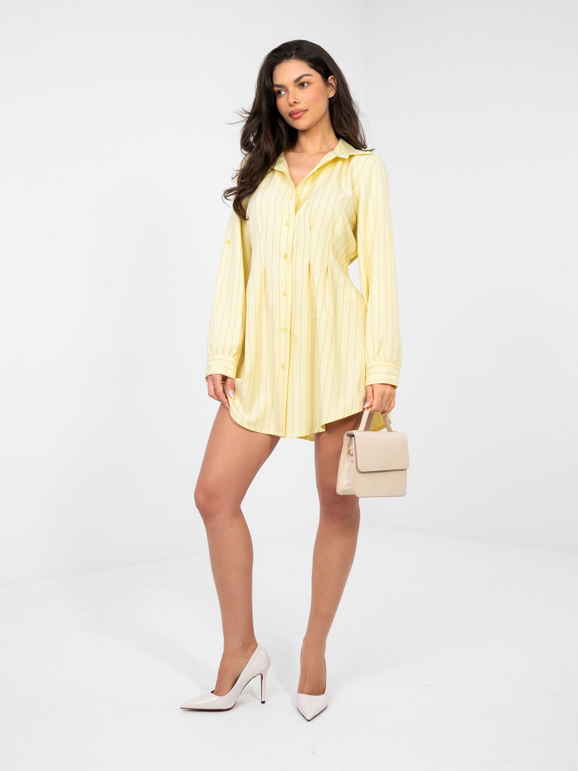 Sárga színű mini ingruha csíkos mintával