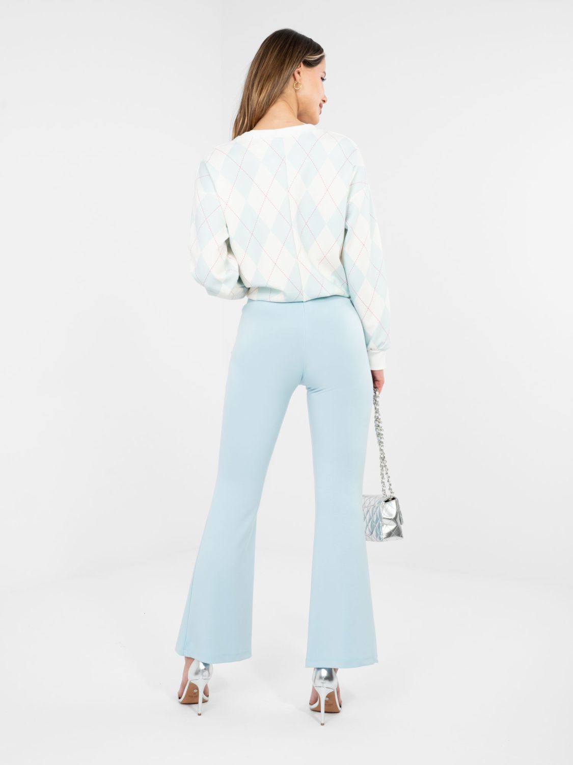 Női világoskék színű melegítőnadrág magas derékkal