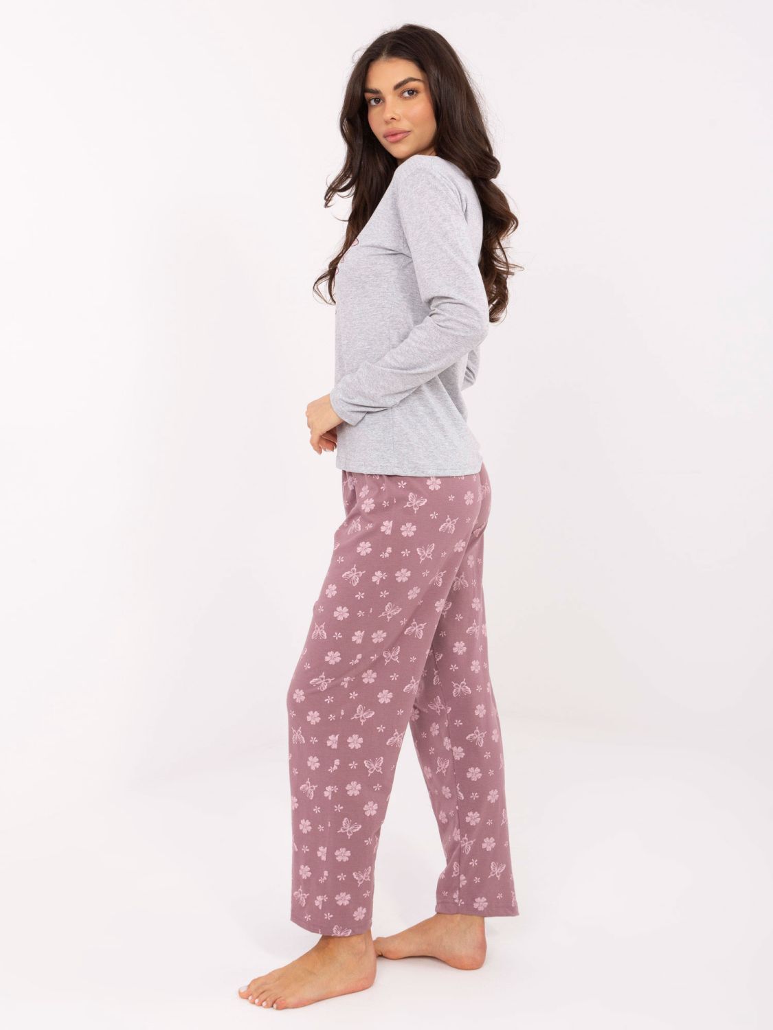 Női szürke pamut pizsama nyomott mintával