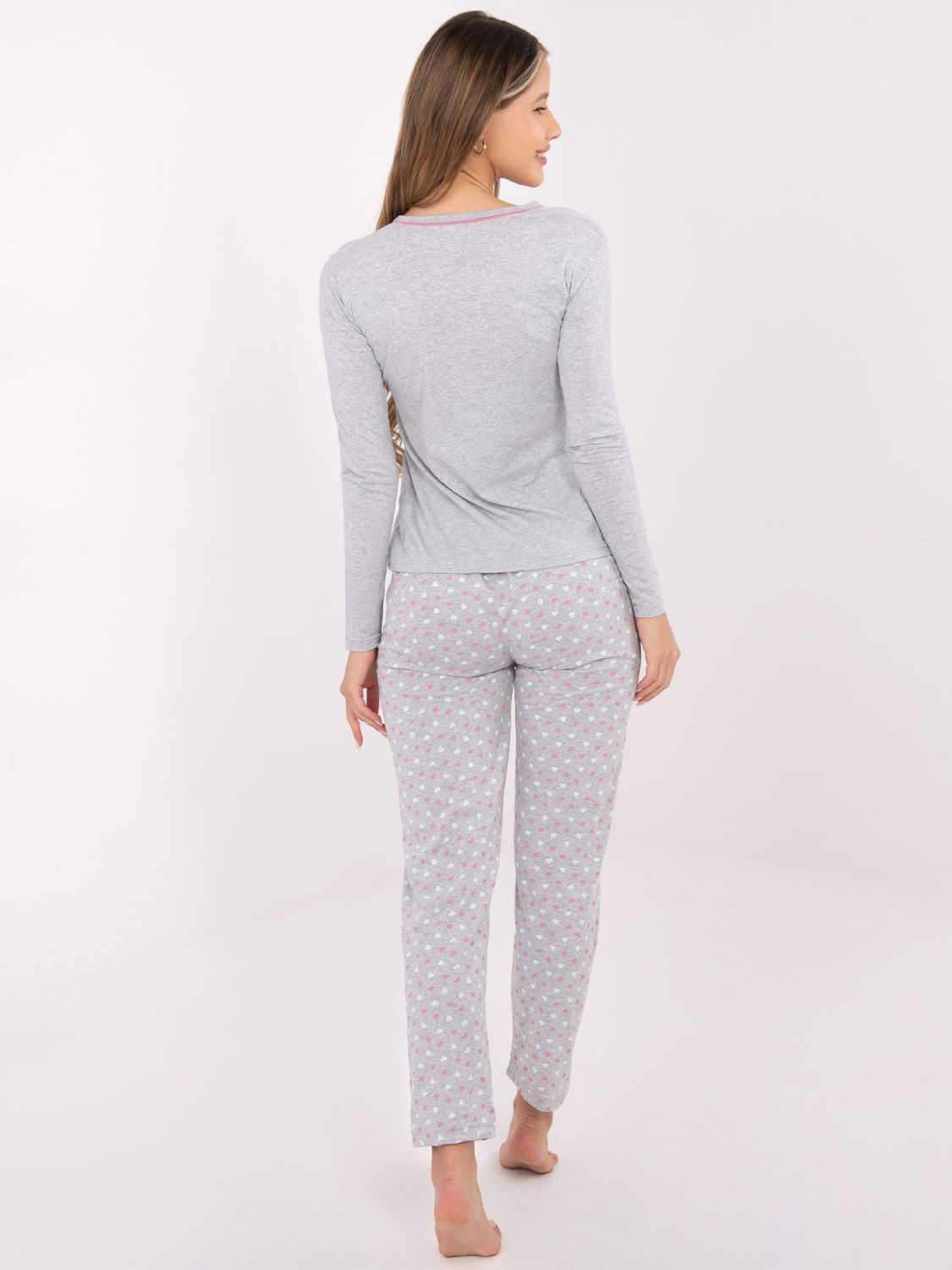 Női pamut pizsama nyomott mintával, szürke