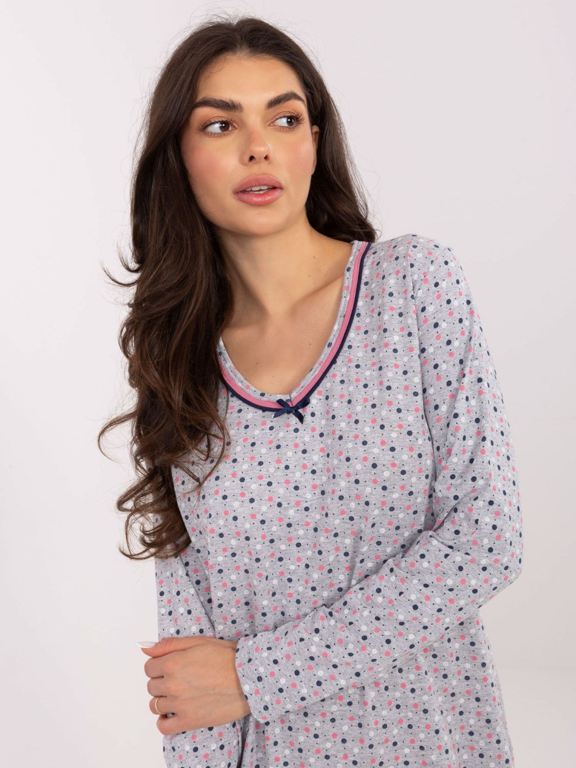 Női szürke hosszú ujjú masnis hálóing