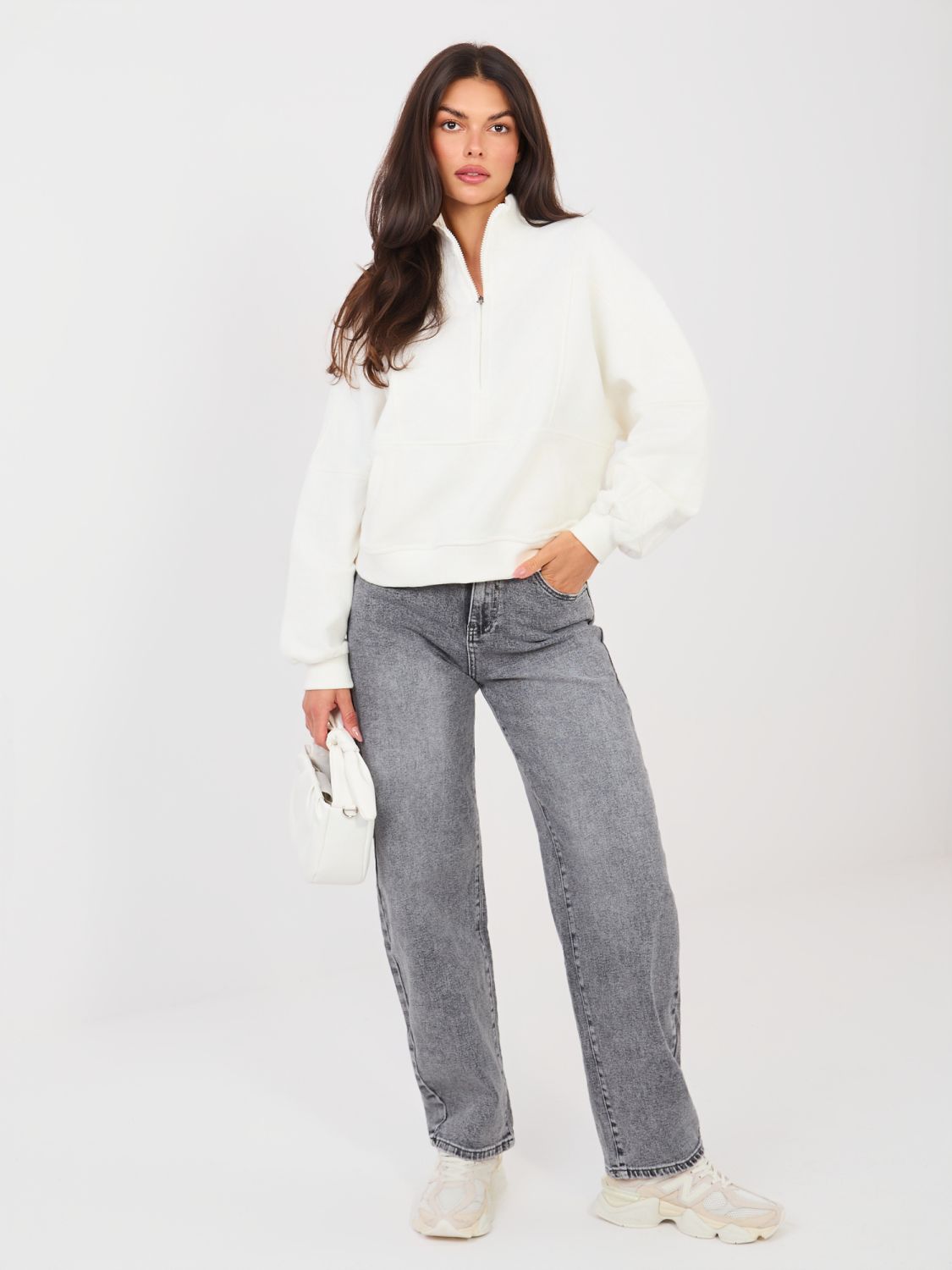 Szürke balloon fit magas derekú farmernadrág