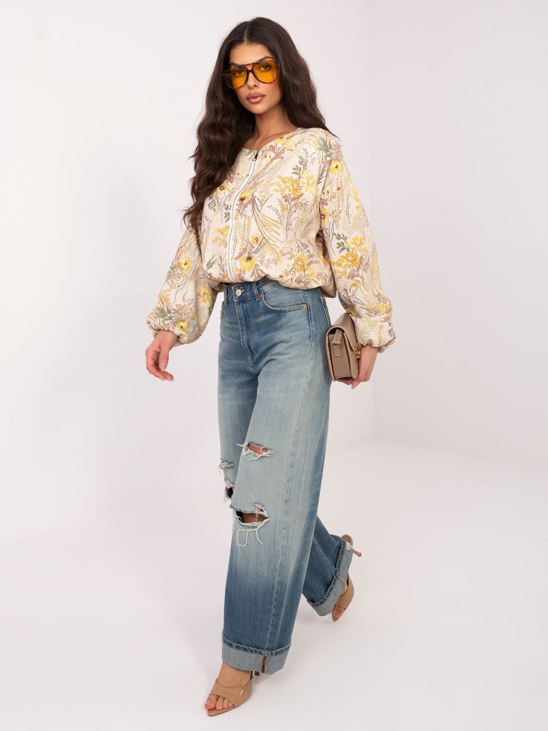 Sárga színű virágmintás bomberdzseki