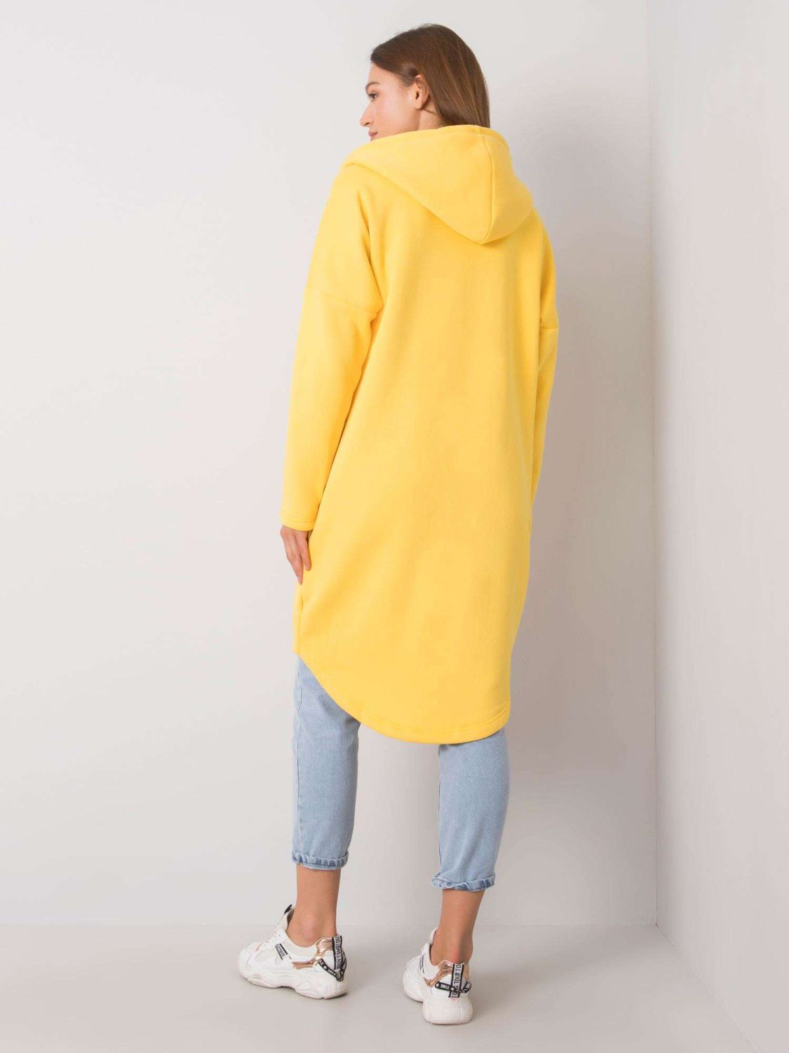 Sárga hosszú kapucnis cipzáras pulóver