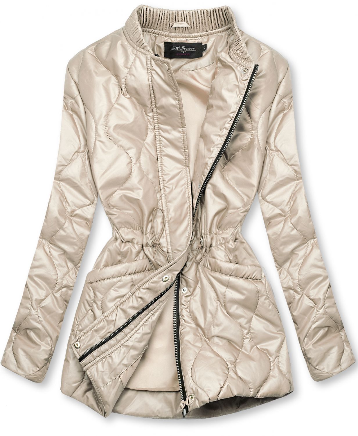 Bézs színű kapucni nélküli steppelt dzseki