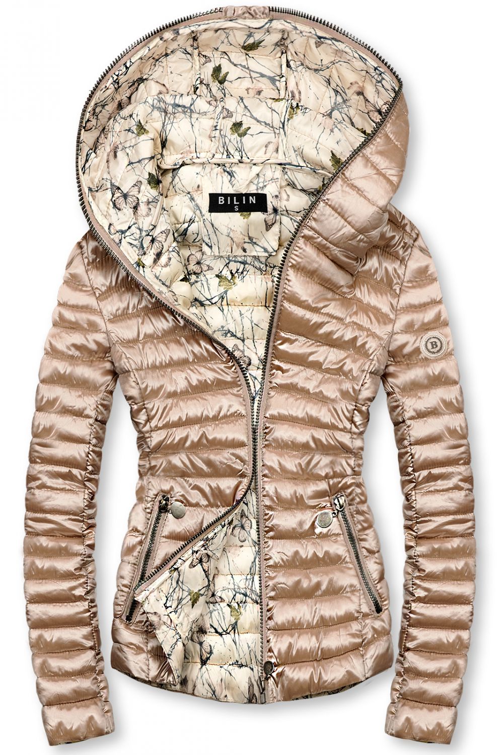 Bronzszínű steppelt dzseki mintás béléssel