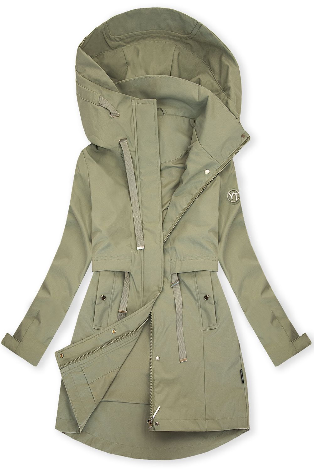 Khaki színű tavaszi parka nagy kapucnival