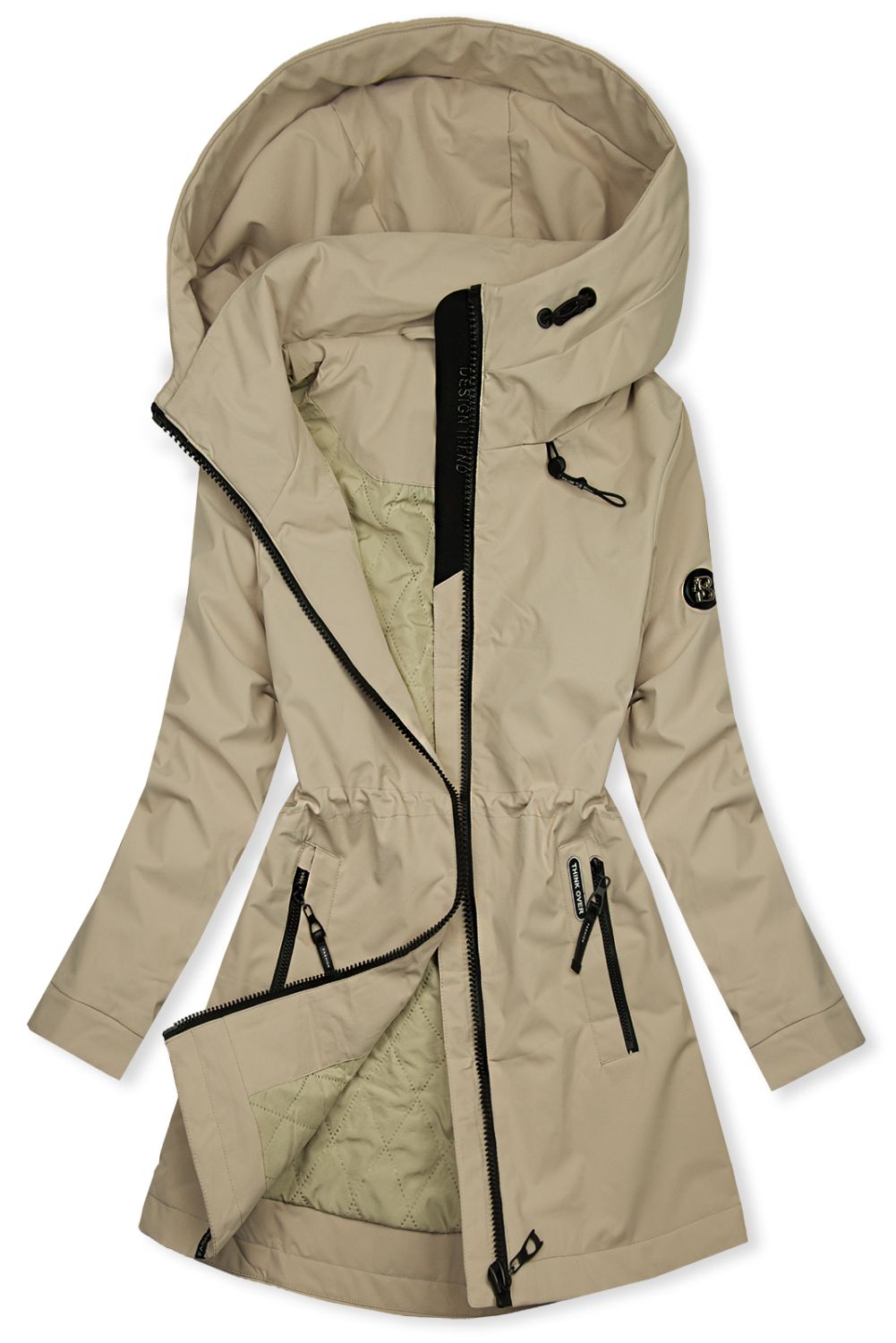 Bézs színű tavaszi parka magas gallérral