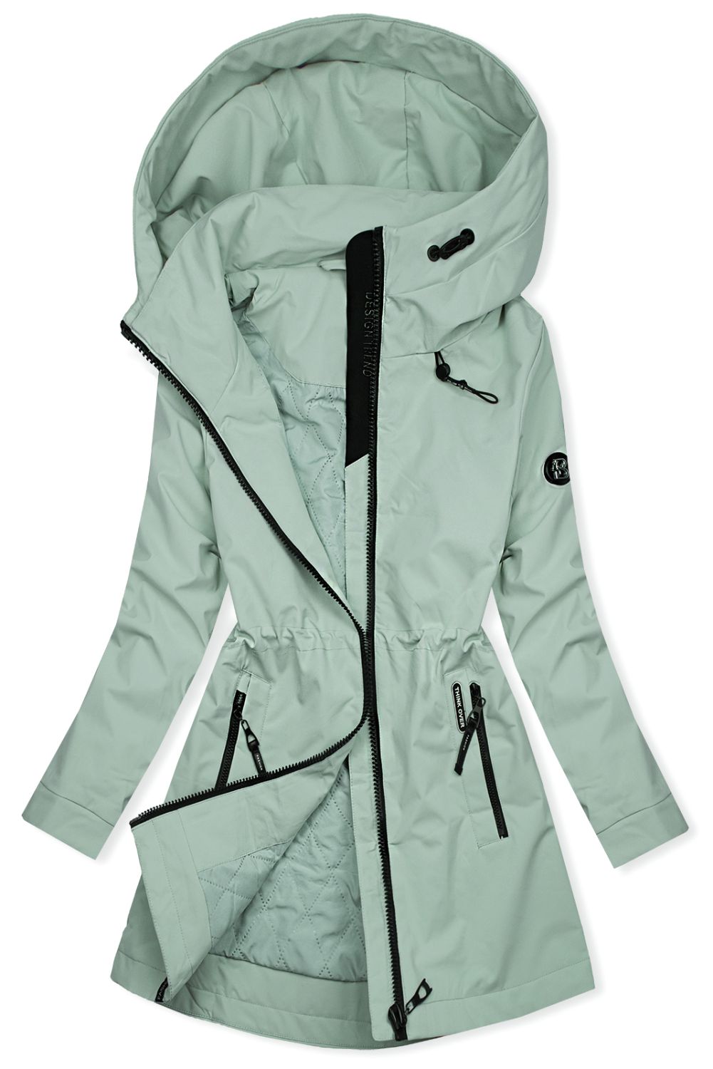 Mentazöld színű tavaszi parka magas gallérral