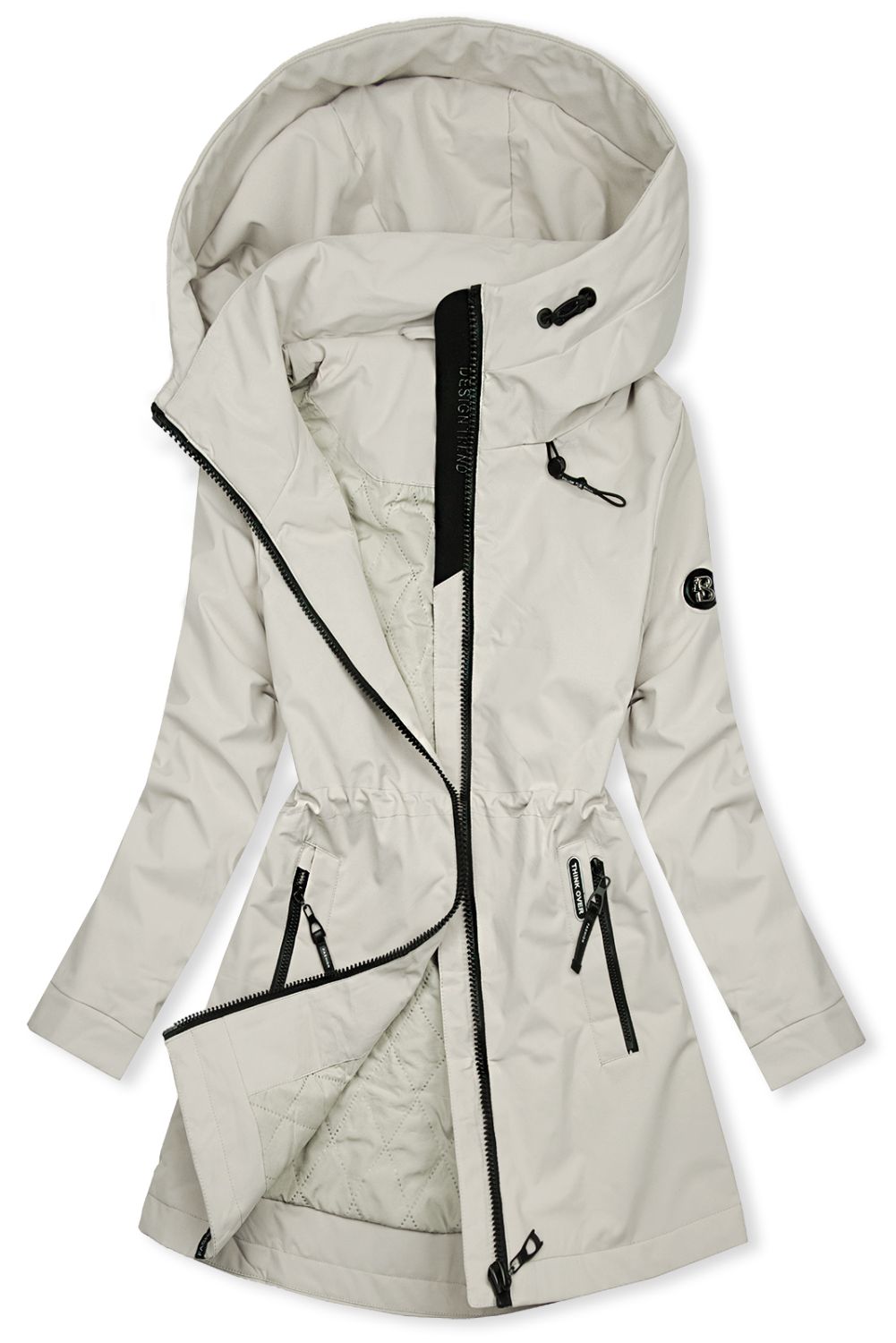 Krémszínű tavaszi parka magas gallérral