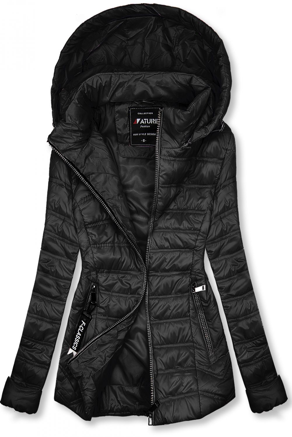 Fekete színű könnyű átmeneti kabát