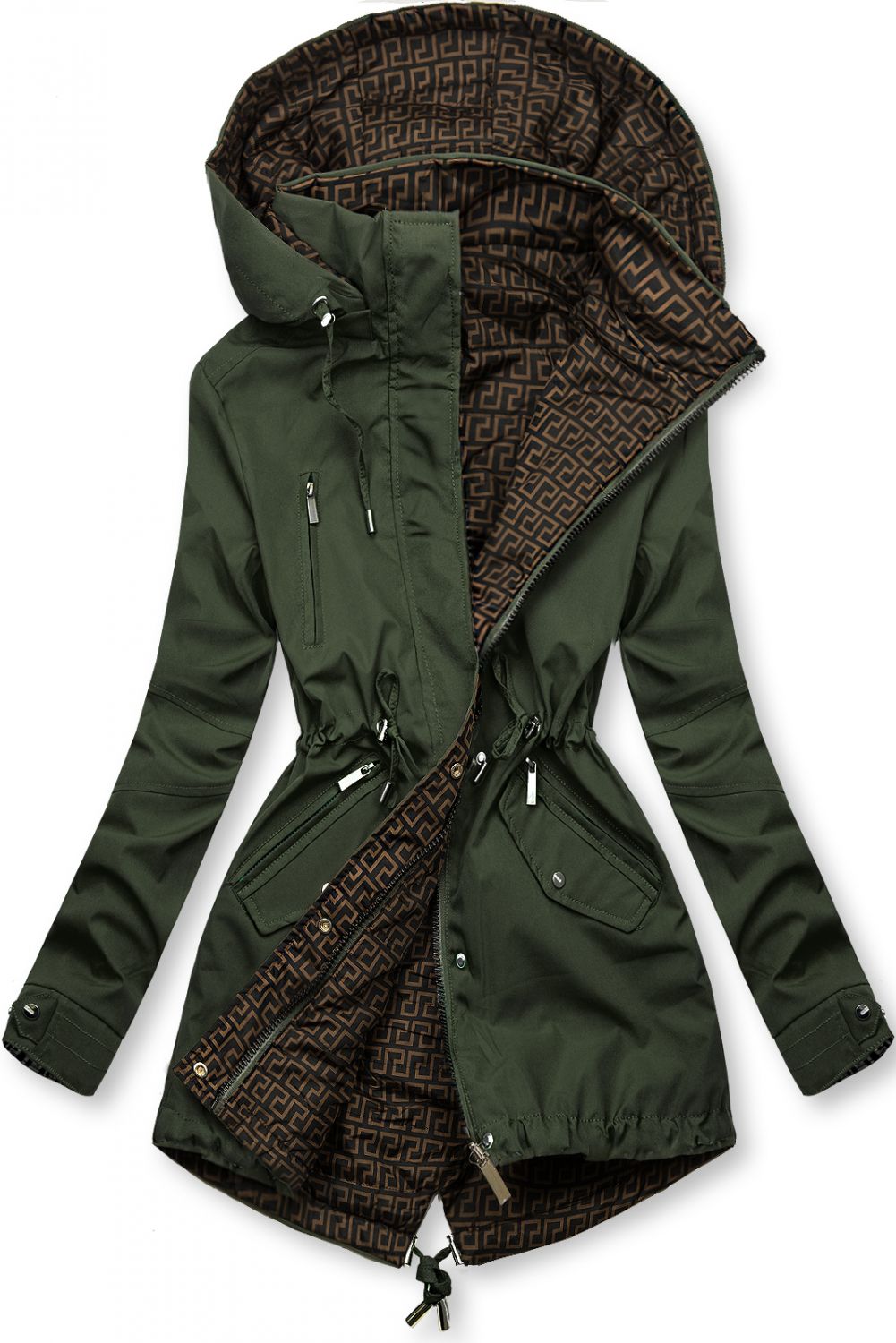 Khaki és barna színű mintás parka